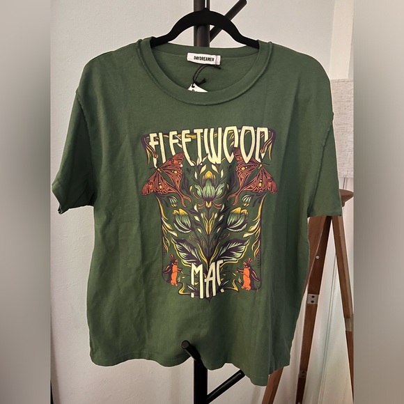 NWT FREE PEOPLE X DAYDREAMER Fleetwood Mac Butterflies Reverse Tee Stormy Green - Picture 9 of 12